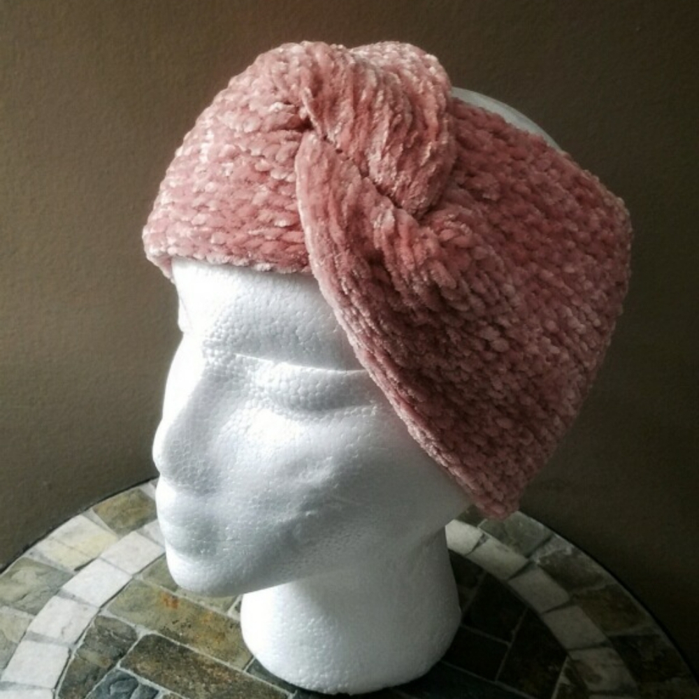 Pink Velvet Handmade Crotchet Winter Headband